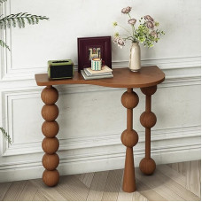 Massivholz-Konsolentisch, elegantiškesnis akzenttisch für den Flur mit offenem Ablagefach, unregelmäßiger Tischplatte und zylindrischen Beinen für Eingang, Wohnzimmer und Foyer(Walnut,100x35x80cm)