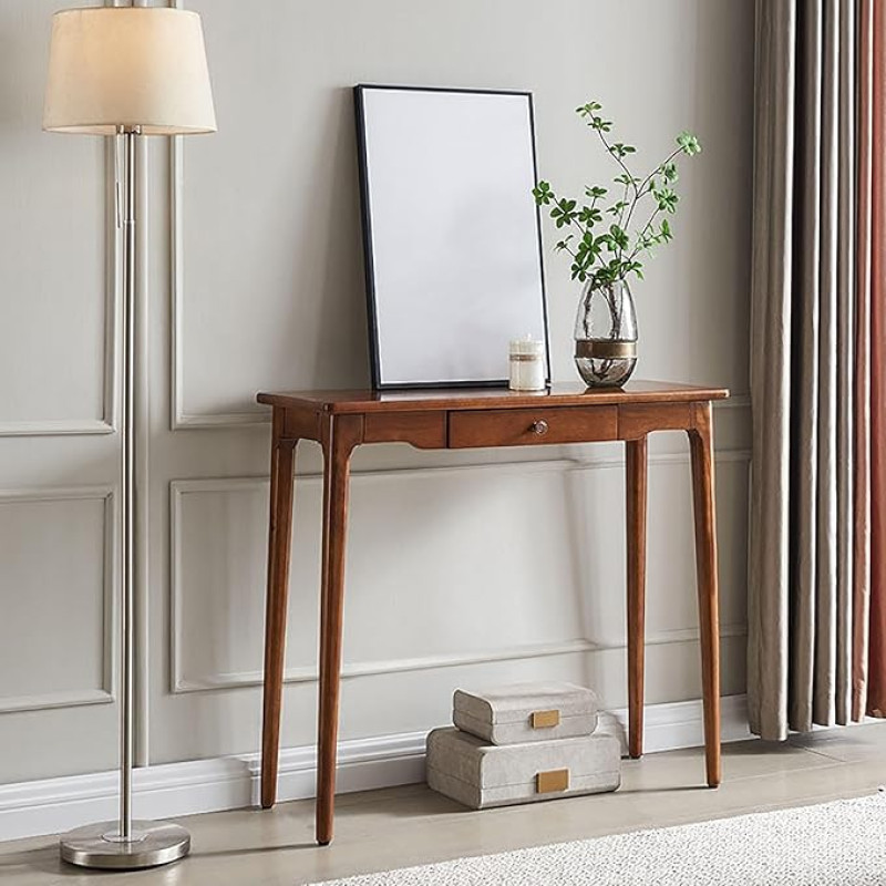 Konsolentisch Flur aus Holz, Beistelltisch Schmal mit 1 Schublade für Kleine Räume(Brass,120cm/47.2in)