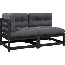 Massivholz Garten-Ecksofa grau Outdoor-Ecksofa mit grauen Kissen aus Kiefer Eckgarnitur aus Kiefernholz modular kombinierbar 2-TLG. Komplektas