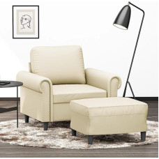 2-tig Sessel mit Hocker Set Creme 60 cm Kunstleder Sofa Couch für Lesen und Fernsehen