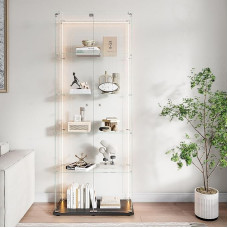 Glasvitrine mit 5 Schichten mit LED-Lichtstreifen, Glaskollektions-Vitrine mit 2 Türen und Schloss, freistehendes Bücherregal für Wohnzimmer und Schlafzimmer