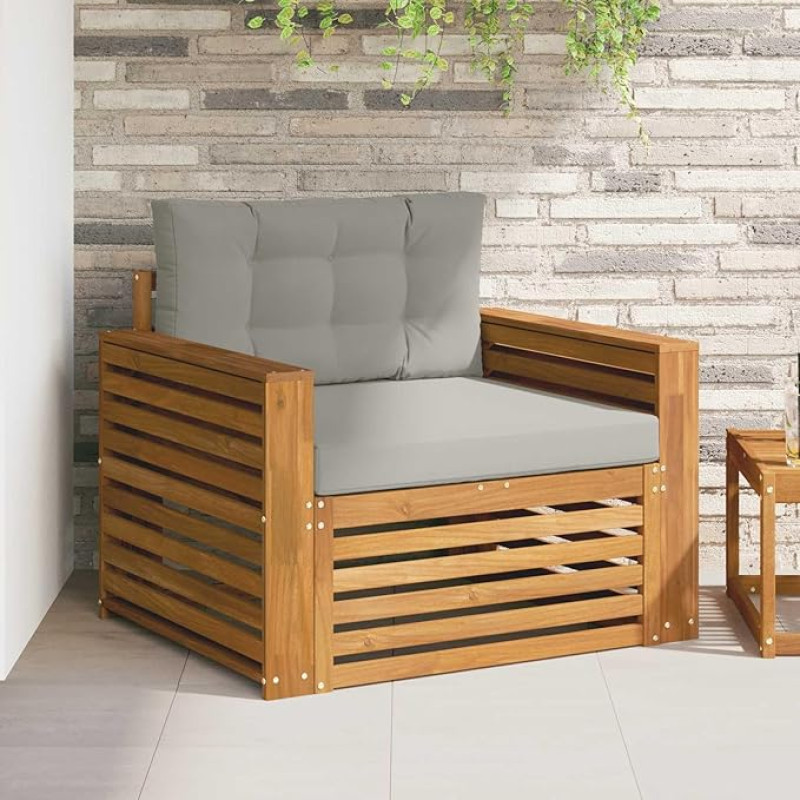 Outdoor-Sofagarnitur aus massivem Akazienholz und Polyester, modernes Terrassenmöbel Set als Gartenmöbel Akazienholz