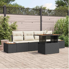 Garten Essgruppe 5 Stück Schwarz Beige mit Akazienholz Tisch und Stauraum, Lauko Essgruppe für Terrasse, 5-teiliges Gartenmöbel Set
