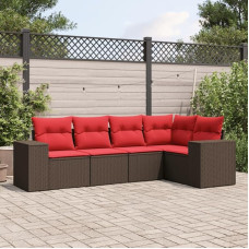 5 dalių Gartensofa-Set mit Kissen aus braunem Polyrattan - Gartenmöbel Set 5-teilig braun PE Rattan Sofagarnitur mit Polster