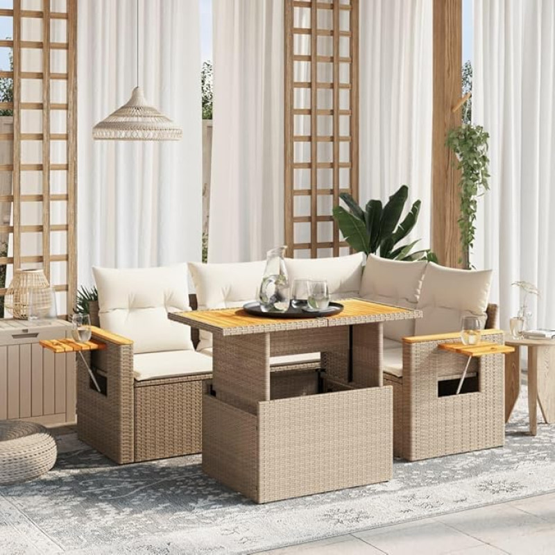 gartenlounge gartenlounge gartenlounge rinkinys gartenlounge Lauko baldas Balkon möbel9-tlg. Garten-Sofagarnitur mit Kissen Beige Poly RattanGeeignet für Schlafzimmer