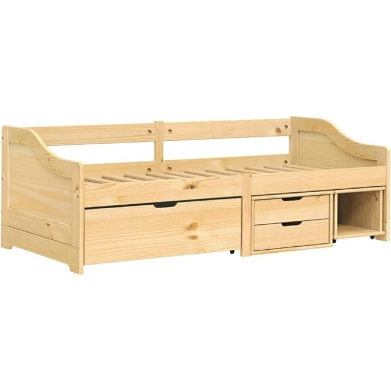 vidaXL Dienos lova, svečių lova su 3 stalčiais, sofa lova, medinė lova, skersinio dizaino, lovos rėmas, miegamojo, svetainės sofa lova, 90 x 200 cm, pušies masyvas