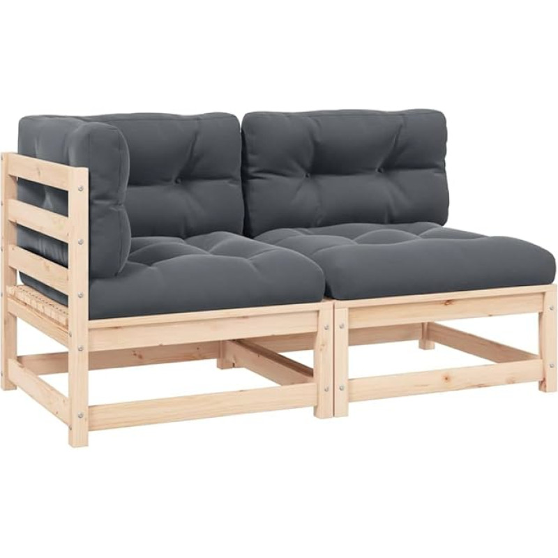 Massivholz Garten-Ecksofa mit grauen Kissen aus Kiefer modular kombinierbar Gartenmöbel Outdoor-Ecksofa Eckgarnitur aus Kiefernholz 2-TLG.