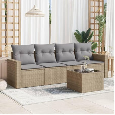 4-TLG. Garten-Sofagarnitur mit Kissen Schwarz Poly Rattan, wasserabweisendem Beutel und abnehmbaren Bezügen für Sessel