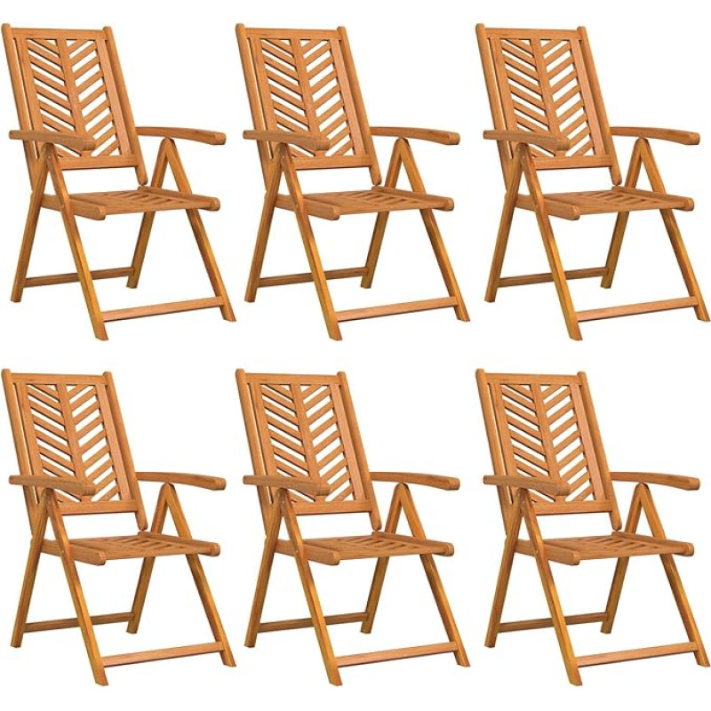 vidaXL Gartenstuhl 6 pcs Braun 57 x 72 x 109 cm Massivholz Akazie, Moderner Outdoor-Sessel, verstellbare Rückenlehne, Robustes Gartenmöbel für Terrassen, chillige Rückzugsorte