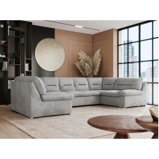 MKS MEBLE Wohnlandschaft COMODO U XXL - U formos sofa su miego funkcija ir lovos dėže, sofa lova su laikymo vieta, laisvai pastatoma svetainės sofa, kampinė sofa, minkštas kampas - šviesiai pilkas aksomas
