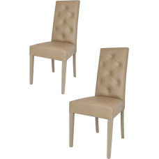 t m c s Tommychairs 2 modernių Chantal kėdžių rinkinys virtuvei ir valgomajam, tvirta konstrukcija iš lakuotos buko medienos, Cappuccino spalva, minkštos ir apmuštos dirbtinės odos spalva