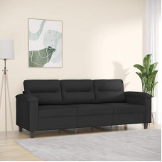 Homgoday 3-Seater Sofa Modern Guest Sofa Relax Sofa Lounge Sofa Double Sofa Reclining Sofa Seating Furniture Sofa for Living Room Home Bedroom Black 180 cm Microfibre Fabric