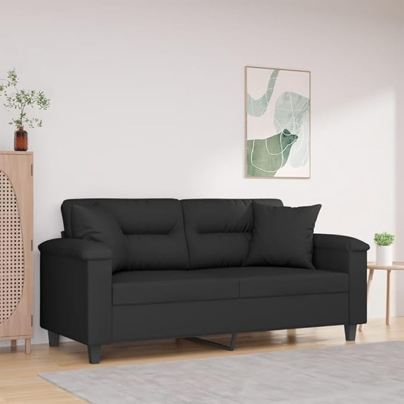 Dvivietė sofa su pagalvėle Dvigulė sofa Sofa Lounge Sofa Minkšta sofa Relax Sofa Svečių sofa Loveseat Sofa Svetainės miegamasis Svečių kambarys Juodas 140 cm mikropluošto audinys