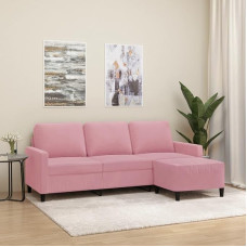 3-vietė sofa su taburete, sofa, kušetė, poilsio sofa, minkšta sofa, poilsio sofa, svečių sofa, dvigulė sofa, kampinė sofa, šezlongas svetainei, miegamajam, svečių kambariui, rožinė, 180 cm, aksomas