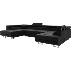 MEBLINI sofa-lova su lovos dėže - kampinė sofa su miego funkcija - sofa su poilsio funkcija ir galvos atlošais - U formos sofa - kampinė sofa - gyvenamasis peizažas - Carl - 338 x 203 x 55 cm - juoda