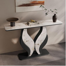 Schmaler moderner Konsolentisch, industrieller Eingangstisch mit geometrischem Metallrahmen, stilvolle Flurmöbel für Wohnzimmer, Foyer und Eingang (Schwarz, 120 cm)