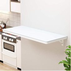 Schwebender, an der Wand montierter Klapptisch mit Platte aus gehärtetem Glas, weißem Marmormuster, ausklappbarer Computertisch und Esstisch für das Home Office und die Bar