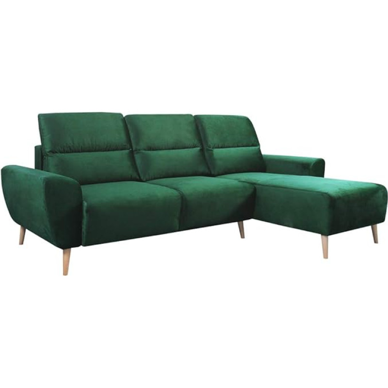 Selsey Briallen L-shaped Sofa Corner Sofa with Velvet Cover Sleep Function and Storage Box 262 cm Wide (Dark Green, Ottoman Right)