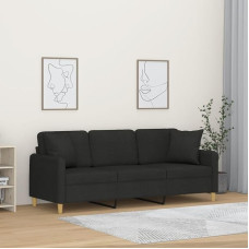 3 vietų sofa su dekoratyvine pagalvėle Cauchsofa Sėdimoji zona Gyvenamasis kambarys Sėdimoji sofa Juoda 180 cm audinys