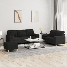 3 dalių sofos komplektas su pagalvėlėmis Juodo audinio kampinė sofa su miego funkcija