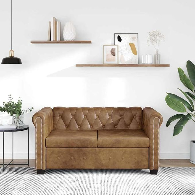 Česterfildo sofa 2 sėdimos vietos Lounge sofa Minkšta sofa Sėdimos vietos Baldų dizainas Sofa Svetainės sofa Dirbtinė oda Ruda