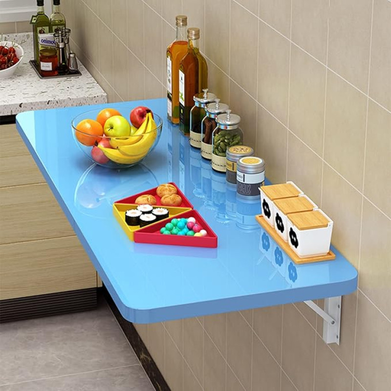 Robuster Tisch zur Wandmontage, für kleine Räume, Blau, 80 x 50 cm, idealus Küche, Waschküche, Restaurant