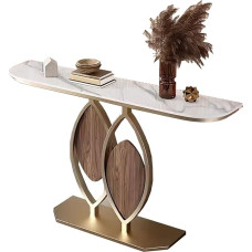 Schicker, moderner Konsolentisch in Gold, Eingangstisch mit geometrischem Metallfuß für Flur und Wohnzimmer, stilvoller, mehrfarbiger Sofatisch, 80 cm - Trendige Heimdekoration