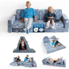 Žaidimų sofa, šviečianti tamsoje, vaikiška sofa, pagaminta iš putplasčio statybinių kaladėlių, skirta vaikams ir minkštiems kampeliams vaikų kambaryje, susideda iš 10 dalių, skirtų miego zonai ir žaidimų kambariui (erdvė)