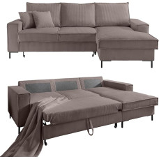17222 Šiuolaikinė kampinė velvetinė sofa W 240 x D 150 x H 92 cm, su miego funkcija ir lovos dėže, 