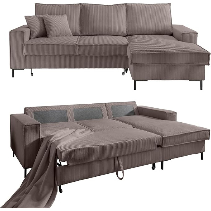 17222 Šiuolaikinė kampinė velvetinė sofa W 240 x D 150 x H 92 cm, su miego funkcija ir lovos dėže, 