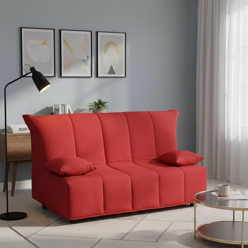 Talamo Italia Talamo Allegra 3 vietų sofa lova 100 % pagaminta Italijoje Sofa gyvenamajam kambariui su vežimėlio atidarymu Paminkštintas audinys su pagalvėle 165 x 90 x 85 cm Raudona
