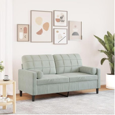 2-Sitzer Sofa Samt Hellgrau 140 cm Breit mit Zierkissen, Modernes Wohnzimmer Sofa mit Metallgestell, Bequemes Gästesofa für Wohnzimmer und Büro