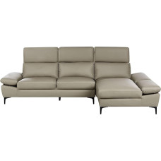 Beliani Farila Retro kampinė sofa su šezlongu Beige Taupe natūrali oda Kairė pusė L formos