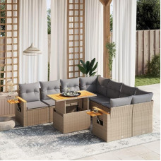 Homgoday Set Schlafsofa, 9-teiliges Gartensofa-Set mit beigefarbenen Kissen aus Polyrattan, Sofa für Wohnzimmer, Gartensofa, modernes Sofaset für den Außenbereich, Möbel Modell 3273446