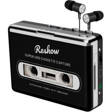 Reshow tragbarer Kassettenspieler, Bandkassetten über USB in MP3 umwandeln & MP3-Musik aufnehmen - Schwarz