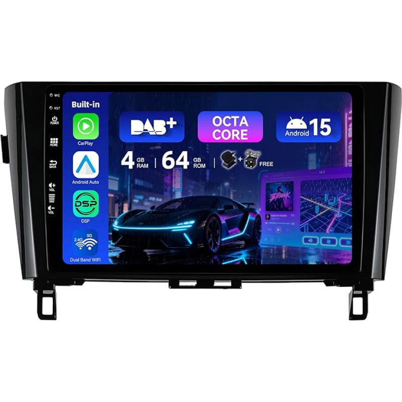 MSD [Eingebaut DAB+ ] - Android 15 Autoradio für Nissan XTrail Qashqai j11 Rouge (2014-2018) GPS Navi Radio | CarPlay Android Auto Lenkradsteuerung | 4G+64G Octa-Core 2 Din 10.1 Zoll | Kamera MIC