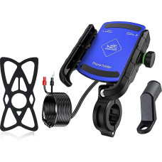 GRAND PITSTOP Grandpitstop Grandpitstop Jaw Grip Aluminium Waterproof Bike/Motocycle/Scooter Mobile Phone Holder Mount su greitu USB 3.0 įkrovikliu, idealiai tinka žemėlapiams ir GPS navigacijai - mėlyna