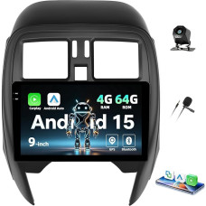 CAMECHO 4+64G 9 Zoll Android 15 Radio für Nissan Micra 2010-2017, Micra Navi Autoradio mit GPS WiFi Wireless Carplay Android Auto RDS FM Mirror Link mit Rückfahrkamera