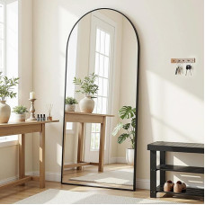 Antok 180 x 68 cm Full Length Mirror, Curved Standing Mirror, Aluminium Alloy Frame, Shatterproof Glass, Floor Mirror for Living Room, Dressing Room, Black