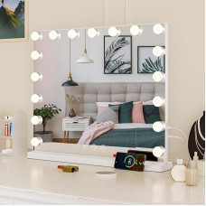 Makiažo veidrodis su apšvietimu, 60 x 52 cm Holivudo veidrodis su 17 LED lempučių, reguliuojamo apšvietimo veidrodis makiažui