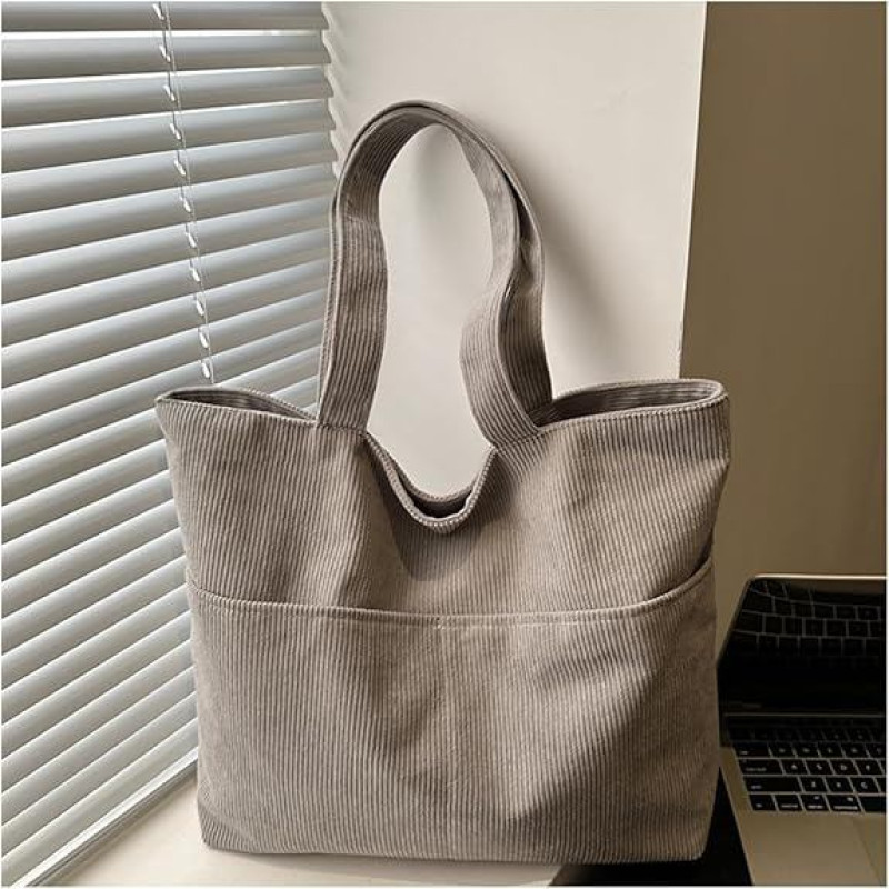 Tragetasche für Damen, Kordsamt, Reißverschluss, lässige Handtasche, große Kapazität, Schultertasche mit Geldbörse