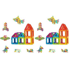CONDIS Magnetinės statybinės kaladėlės, 42 dalys, magnetinis žaidimas STEM magnetinės statybinės kaladėlės, kūrybinis edukacinis žaislas Montessori žaislams, ikimokyklinis mokymasis berniukams ir mergaitėms nuo 3 metų (2 vnt.)