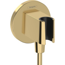 hansgrohe FixFit S Wall Connection with Shower Head Holder, Shower Hose Connection with Shower Holder, with Backflow Preventer, Polished Gold Look