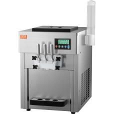 VEVOR Commercial Ice Cream Maker, 1800W, 3 Flavours, Soft Ice Cream Machine Worktop, 2 x 4L Funnels, 2 x 1.8L Cylinders, LCD Screen, Automatic Cleaning, Pre-Cooling