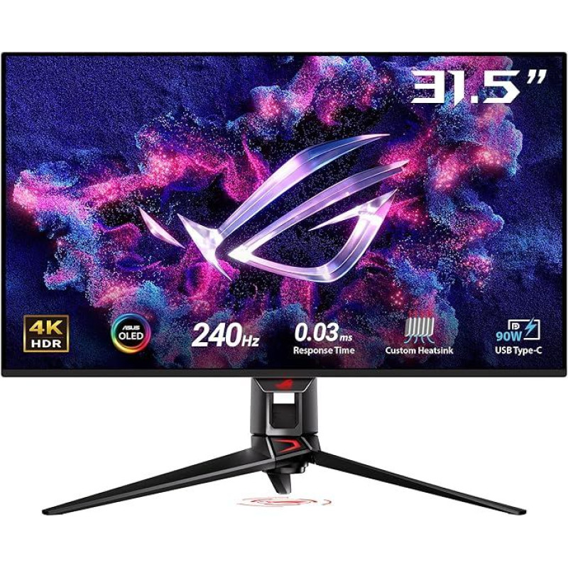 ASUS ROG Swift PG32UCDMZ 81,28 cm (32 colių) 4K žaidimų monitorius (QD-OLED skydelis, 3840 x 2160, 240 Hz, 0,03 ms atsako laikas, suderinamas su G-SYNC, VESA DisplayHDR 400, DisplayPort, HDMI, USB-C)