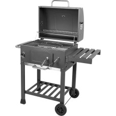AKTIVE Nešiojamasis anglių grilis rūkykla Plieninis termometras Sulankstomas šoninis stalas Lentyna Butelių atidarytuvas Dideli ratai BBQ anglių kepsninės BBQ lauko virtuvė (63109)