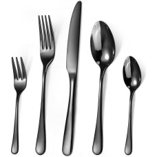 Cutlery Set for 12 People, Black Cutlery, 60-Piece Cutlery Set, Black, Shiny Stainless Steel Cutlery, Fork Knife Spoon Set, Highly Polished Mirror Surface