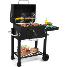 ROVSUN Holzkohlegrill mit Beistelltischen, Großer Kochbereich, Individuelle Hebeholzschalen, Ausziehbarer Aschenbecher, BBQ Grill für Outdoor, Picknick, Hinterhof, Partys