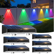kolpop Solar Wandleuchte Aussen, 9 Farbe&11 Modi Warmweiß RGB Solarlampen für Außen Garten, IP65 Wasserdicht Gartenleuchten Solarleuchten Solarleuchten für Außen Zäune Balkon Terrassen Veranda, 4 Stück