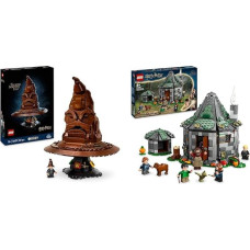LEGO Hario Poterio kalbanti skrybėlė, Hogvartso modelis suaugusiesiems ir Hario Poterio Hagrido namelis: Netikėto apsilankymo rinkinys su 5 mini figūrėlėmis ir 2 gyvūnų figūrėlėmis
